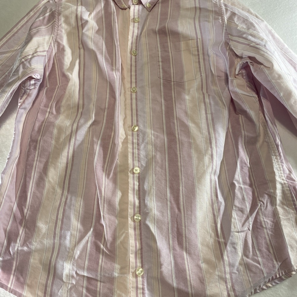 LL Bean Mens Long Sleeve Shirt Size L Regular Pink Striped Casual Cotton - Picture 5 of 14